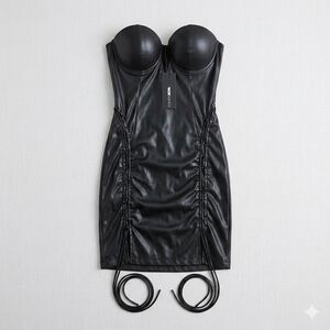 Fashion Nova Black Strapless Leather Dress 😈🔥